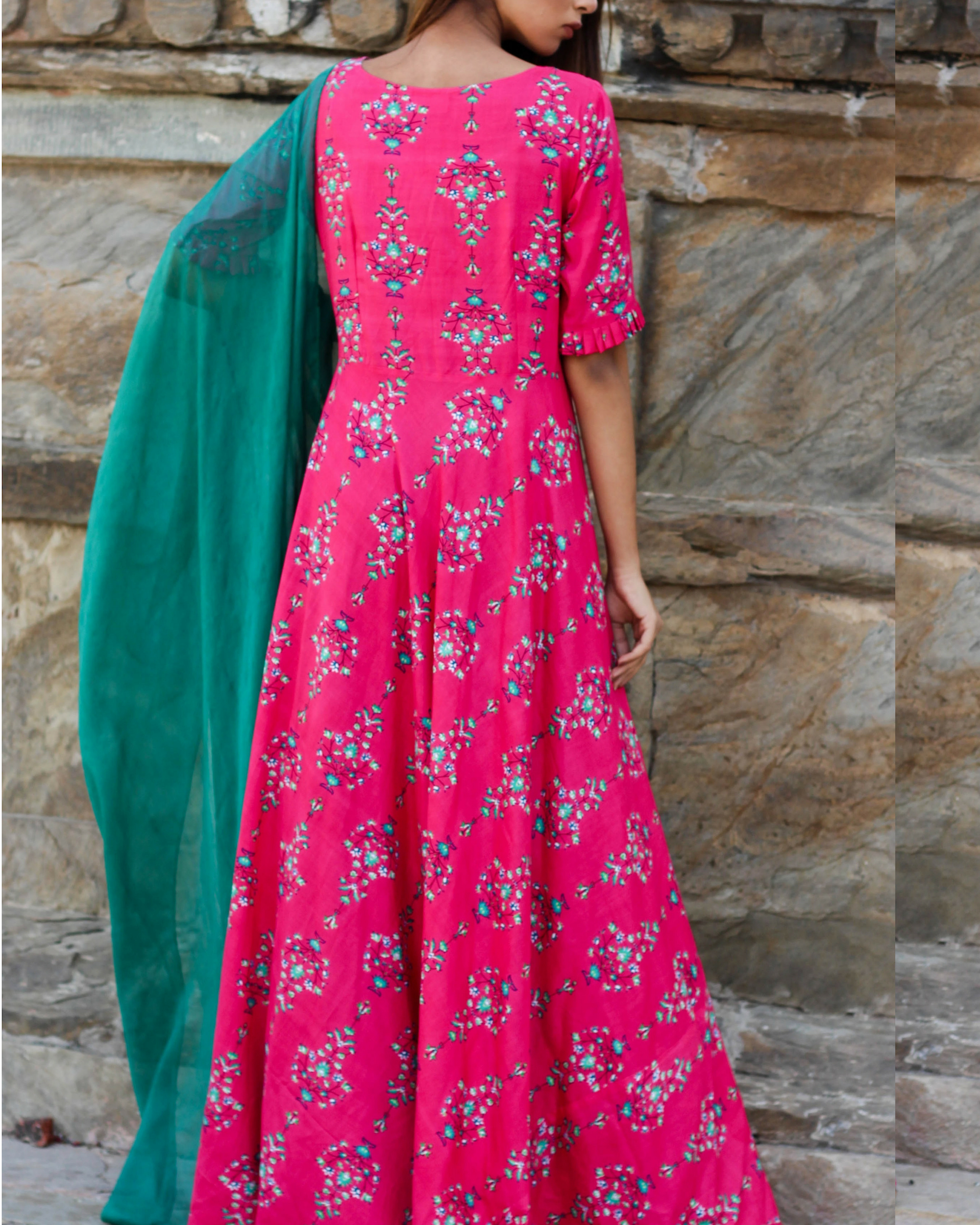 Hot pink dress with dupatta by Amari Jaipur The Secret Label