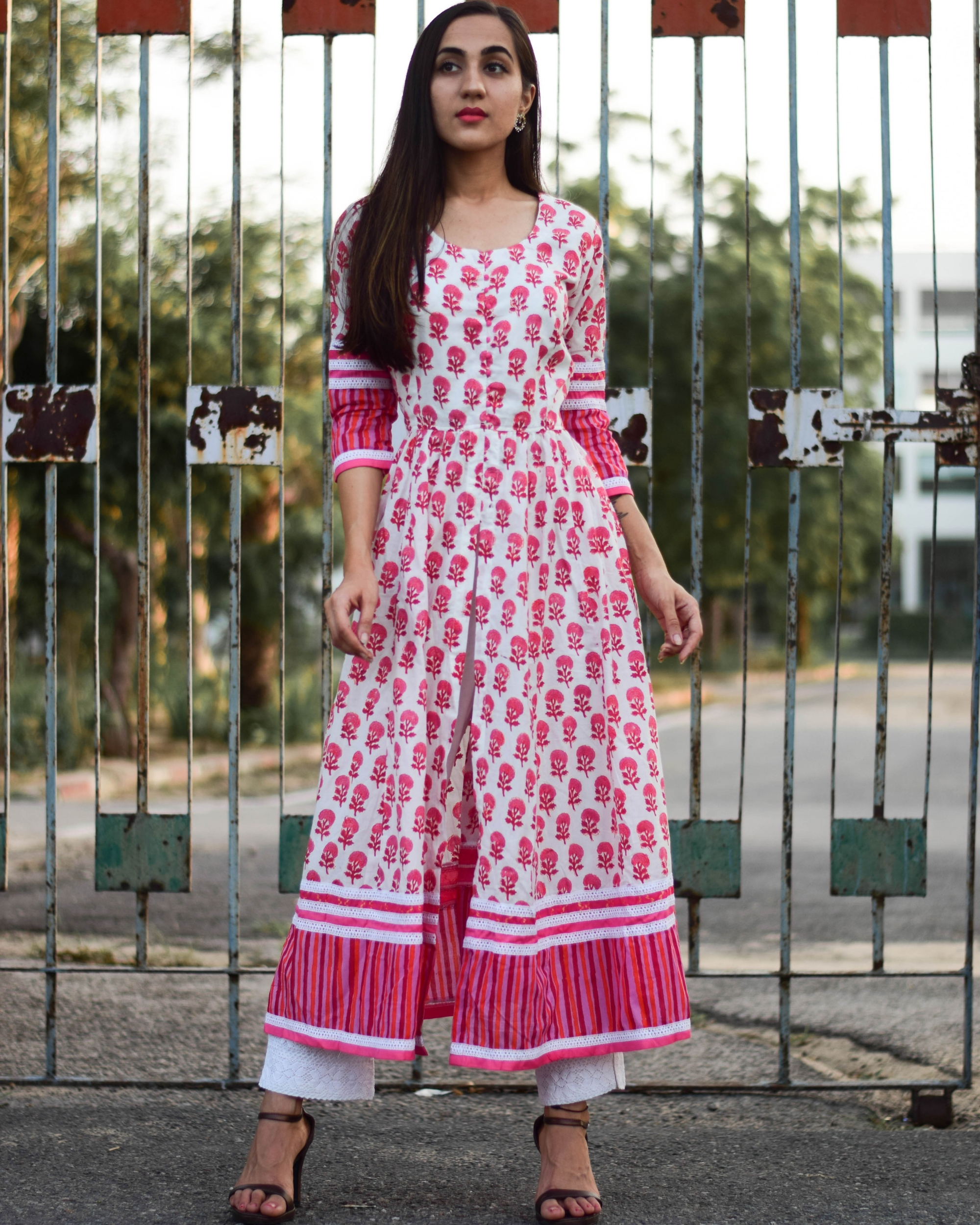 Cotton pink hand block print kurta set - Set of two by Keva | The ...
