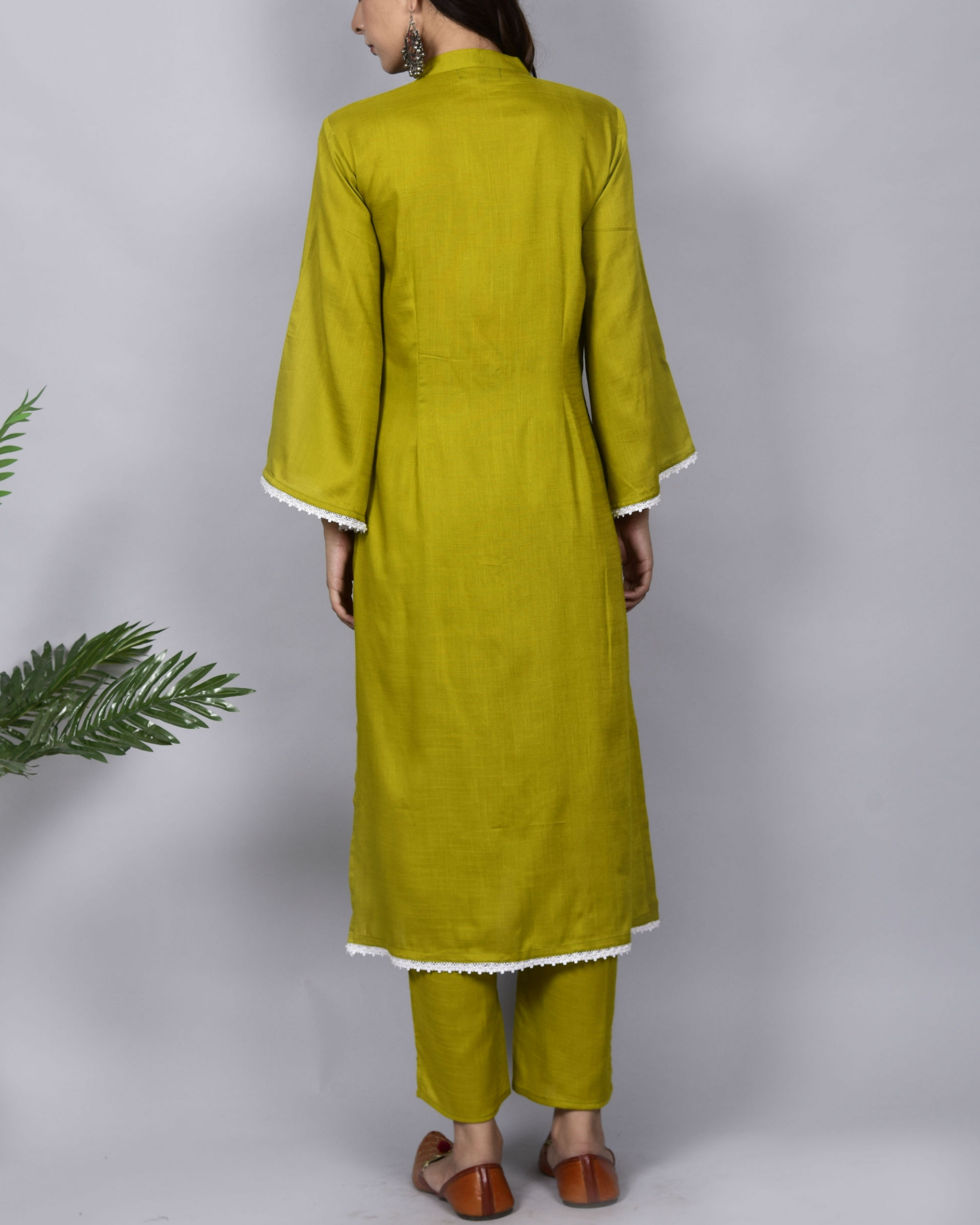 Lime green cotton slub suit Set of Two by Empress Pitara The Secret Label