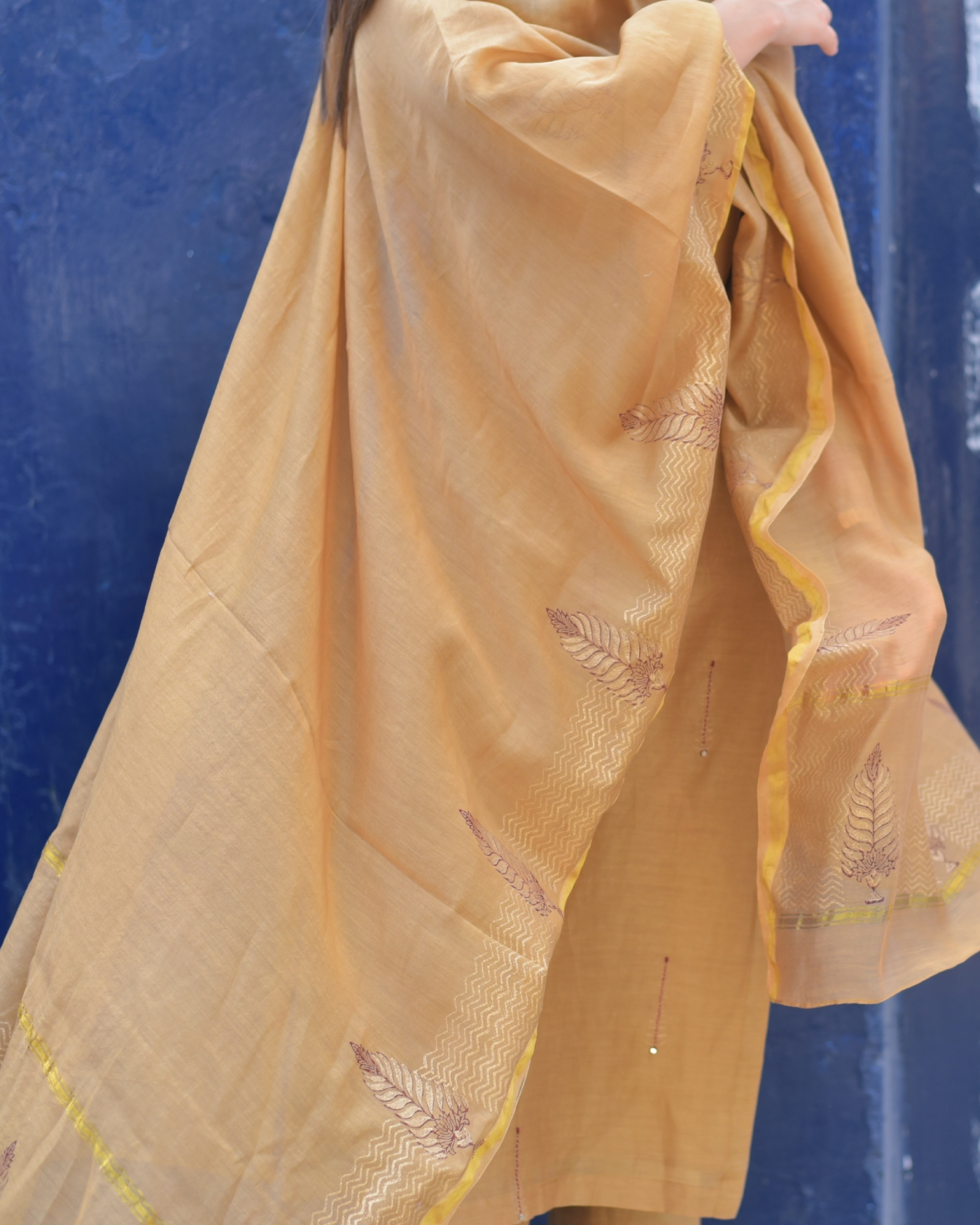 Apricot Chanderi Suit Set Set of Three by The Hemming Bird The