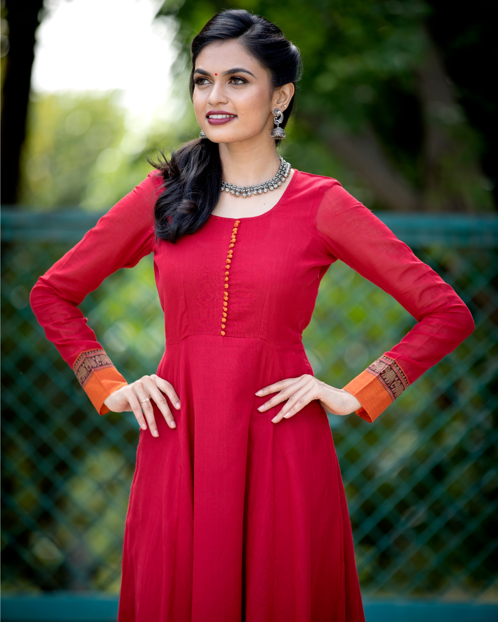 Red narayanpet handloom dress by The Anarkali Shop The Secret Label