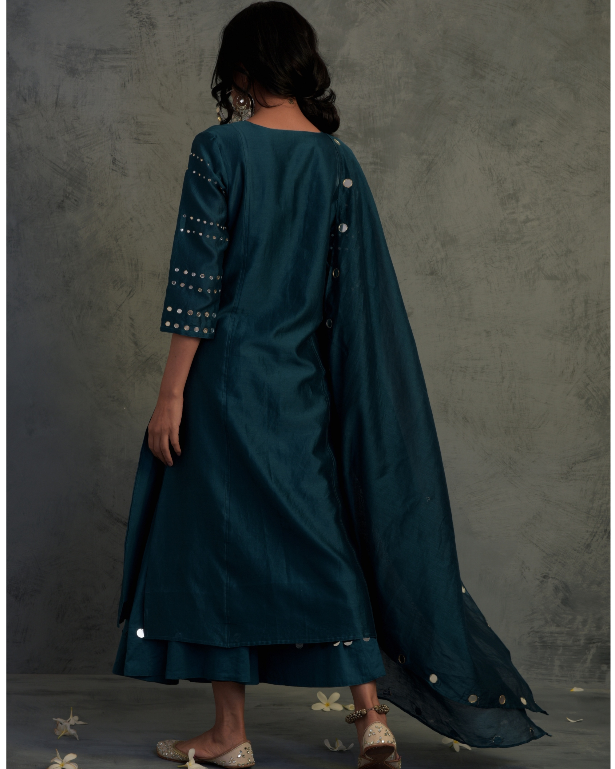 Teal mirror work suit setset of three by Charkhee The Secret Label