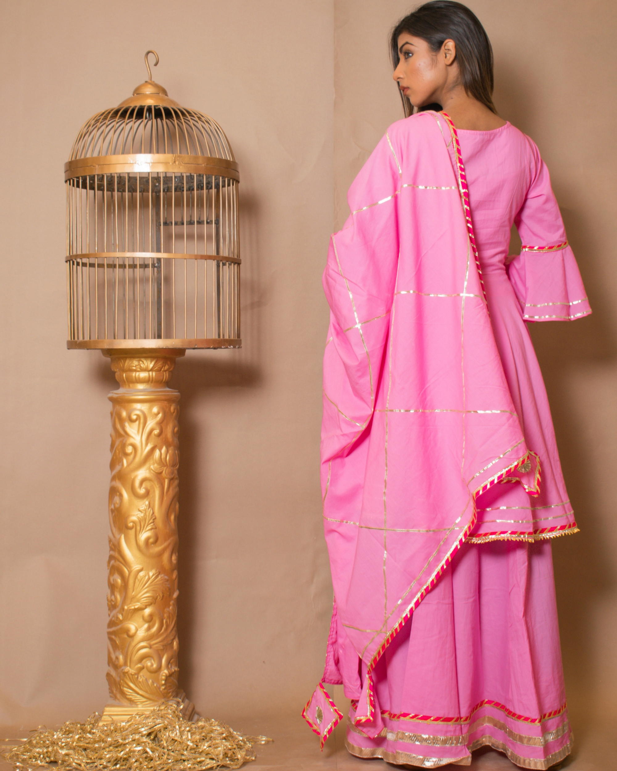 Baby pink kurta and skirt with dupatta - set of three by Chokhi ...