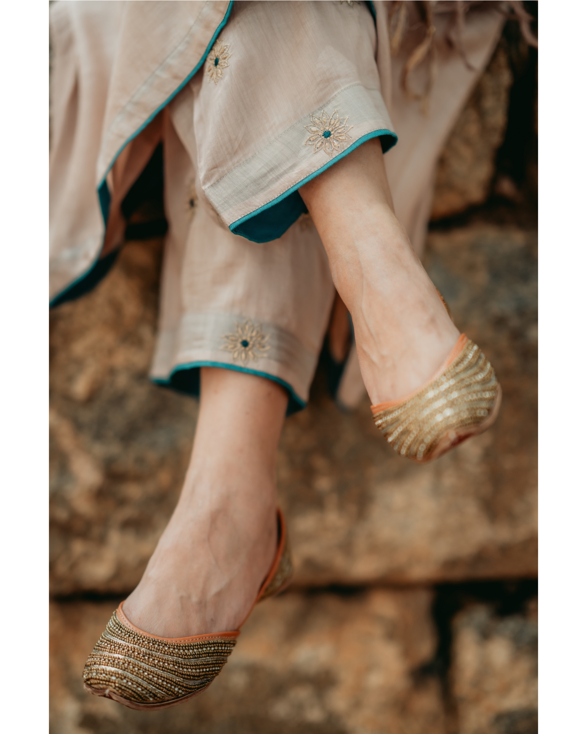 Beige Muslin Kurta Set with Silk Linen Dupatta Set of Three by The