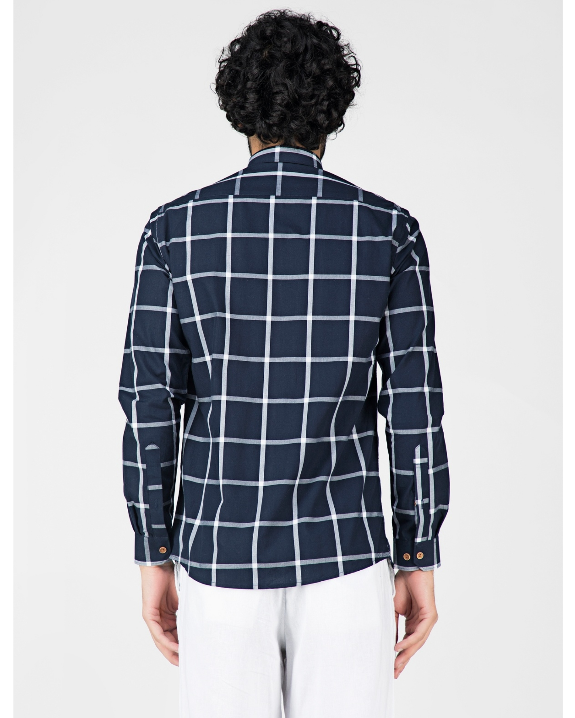Navy blue and white window pane checkered shirt by Green Hill | The ...