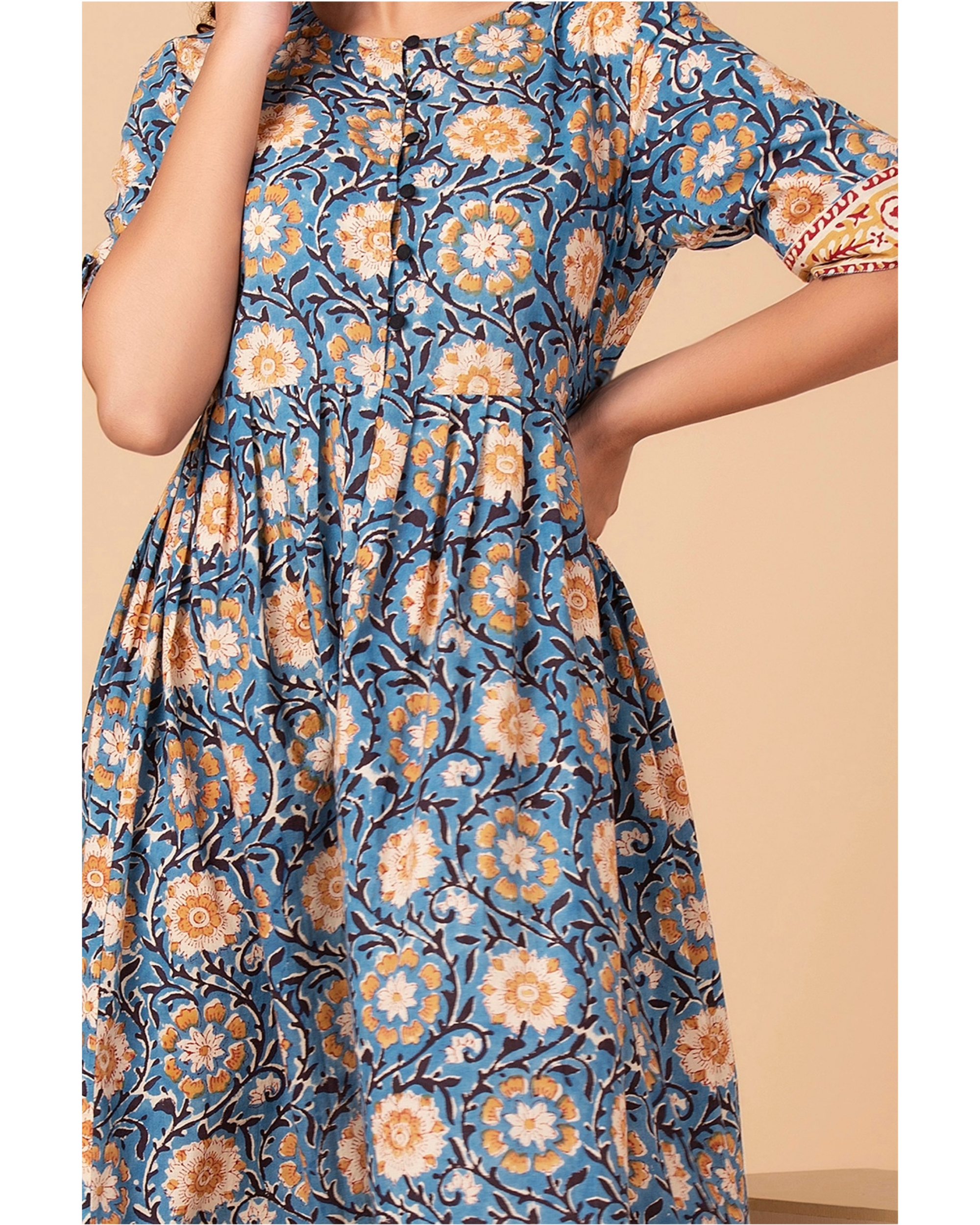 Blue daisy gathered maxi dress by Twirl Studio The Secret Label