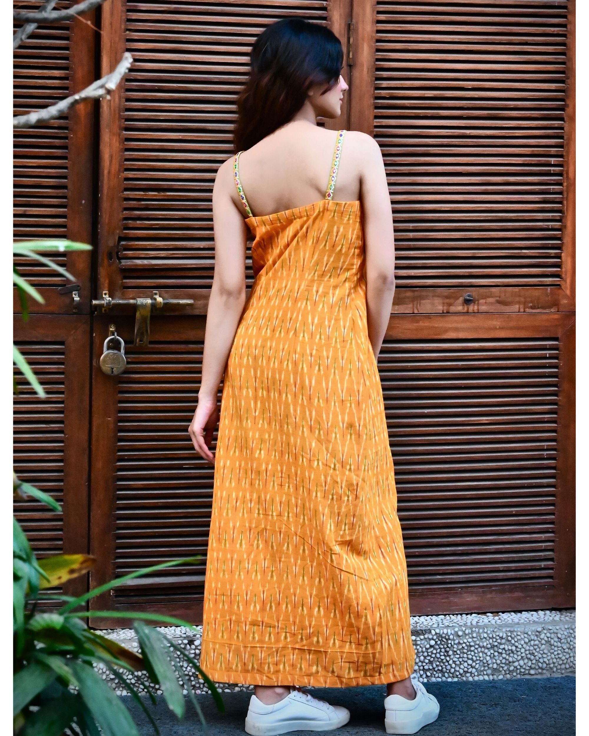 mustard slip dress