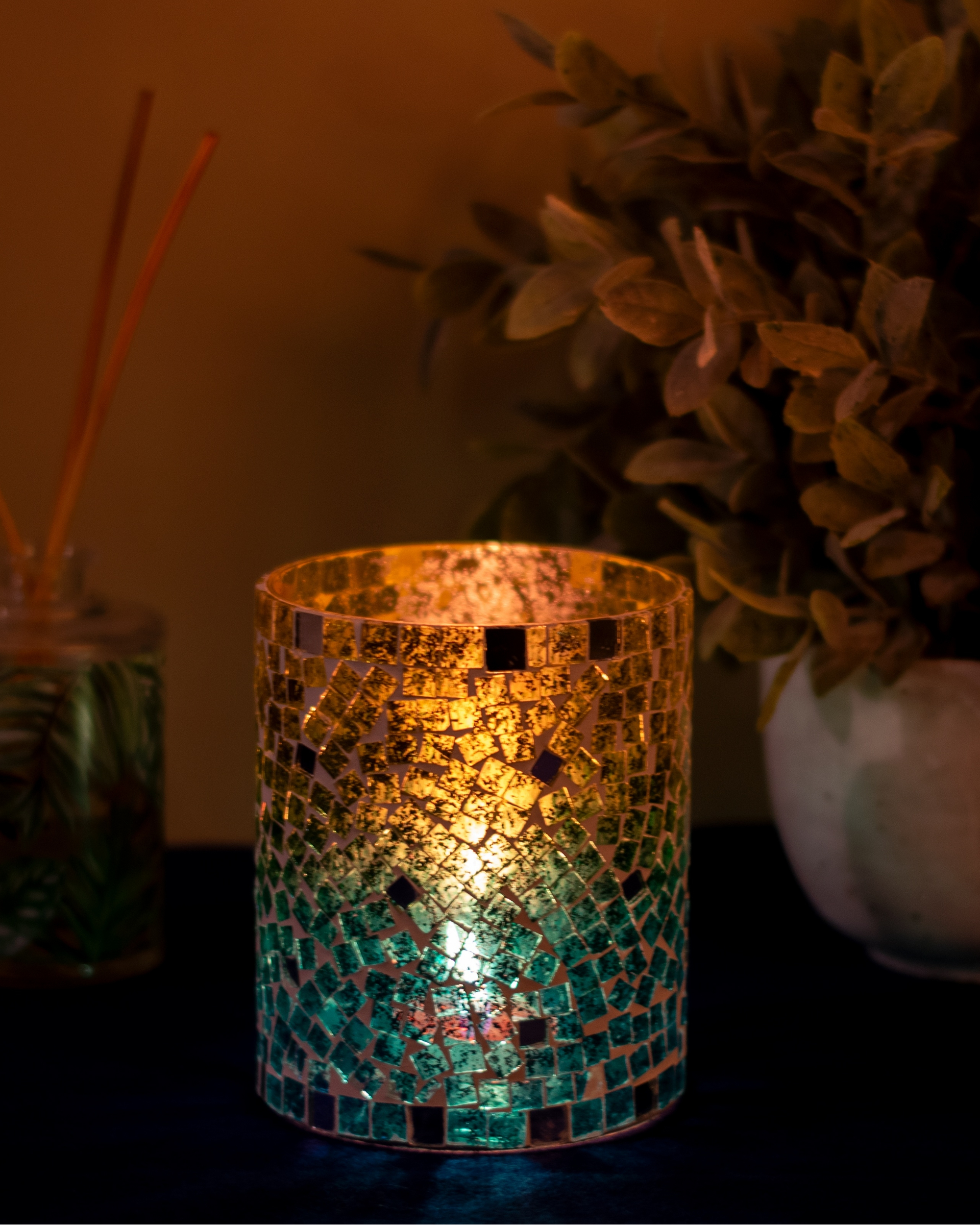 Aquamarine mosaic candle holder by The Talking Table The Secret Label