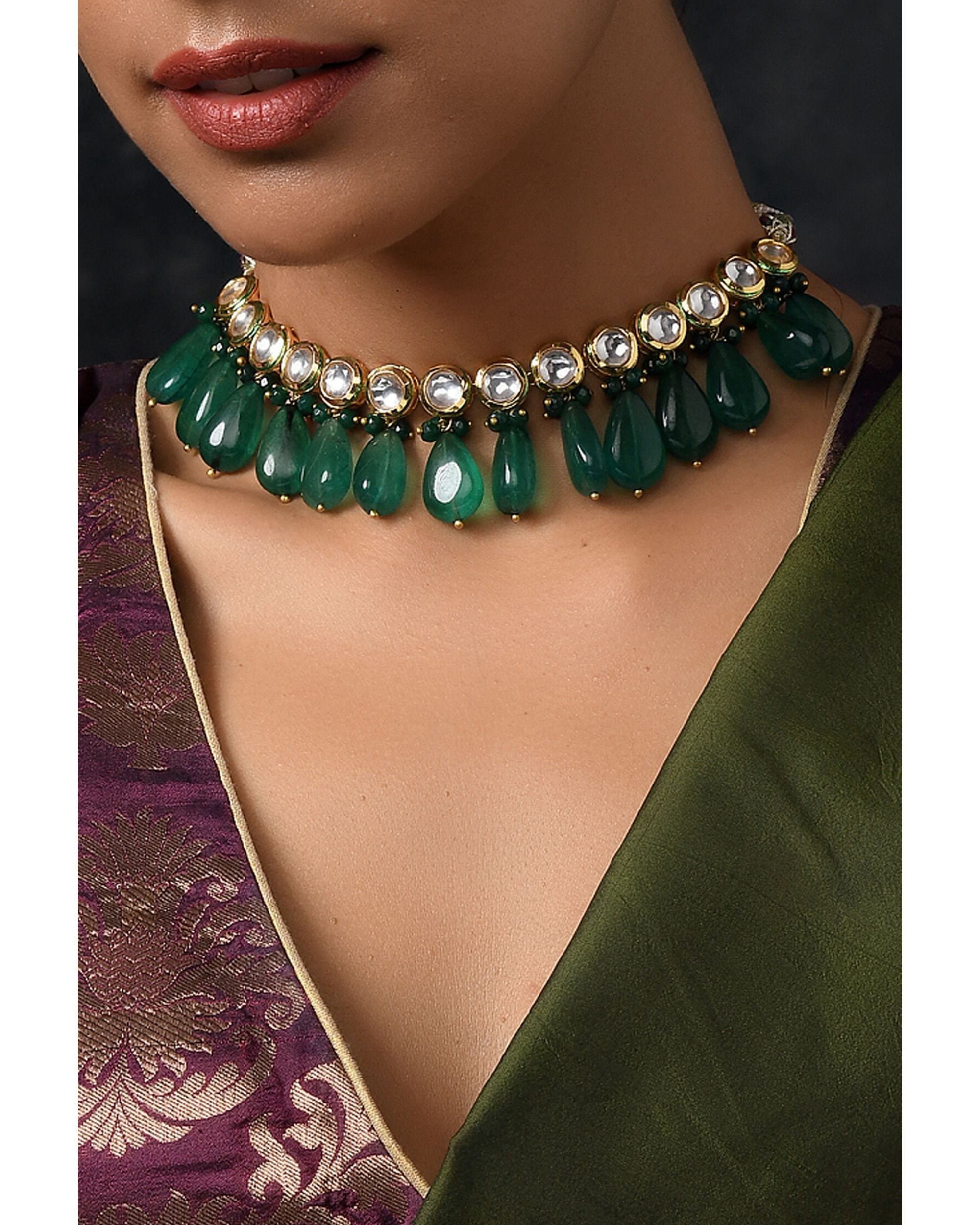 Green kundan choker neckpiece by Paisley Pop The Secret Label