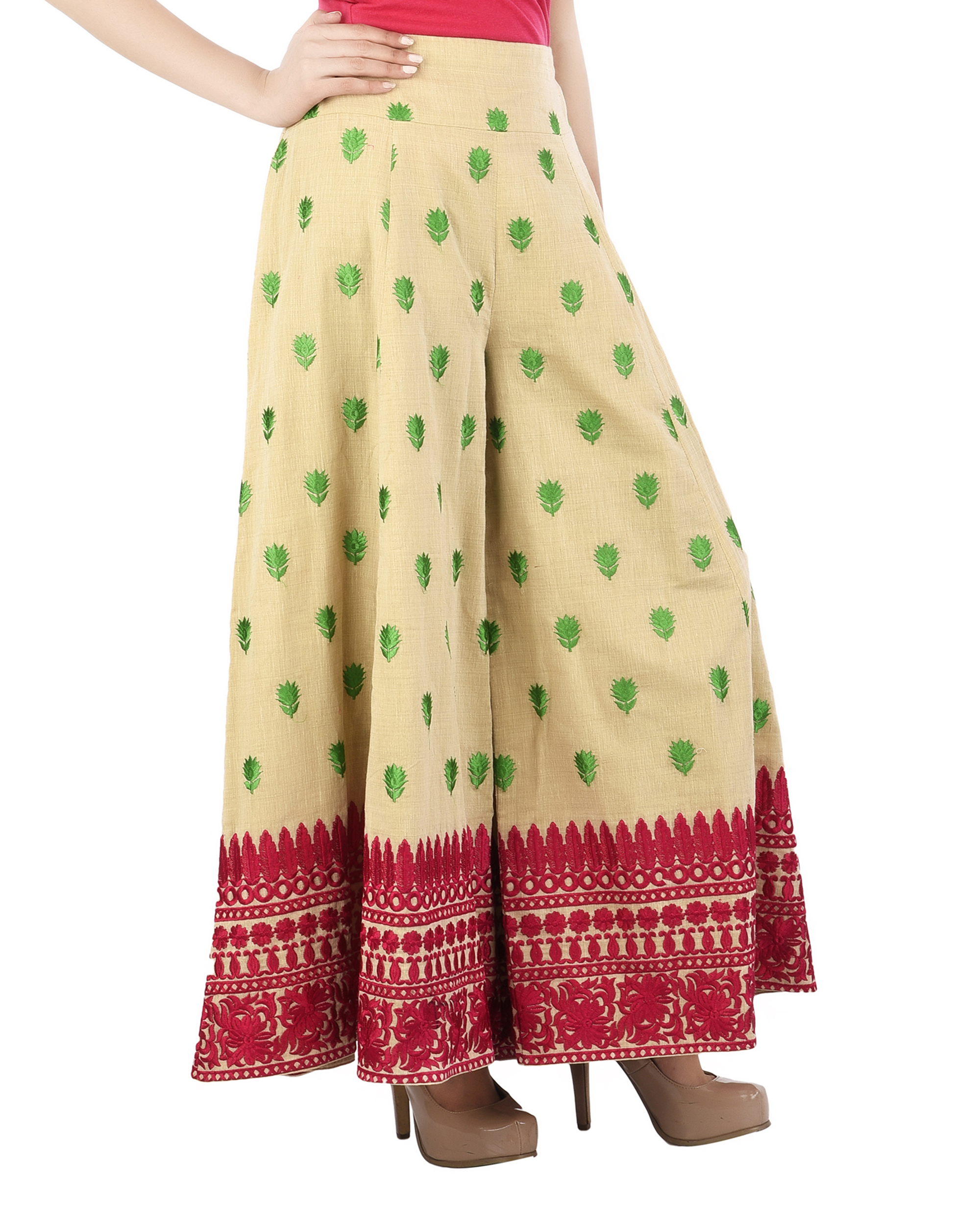 Silk thread embroidered cotton palazzo pants by Chic Pea by Ganesh ...