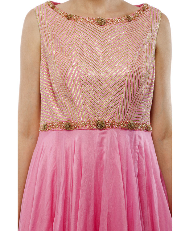 Pink Chanderi anarkali set by Amrita Thakur | The Secret Label