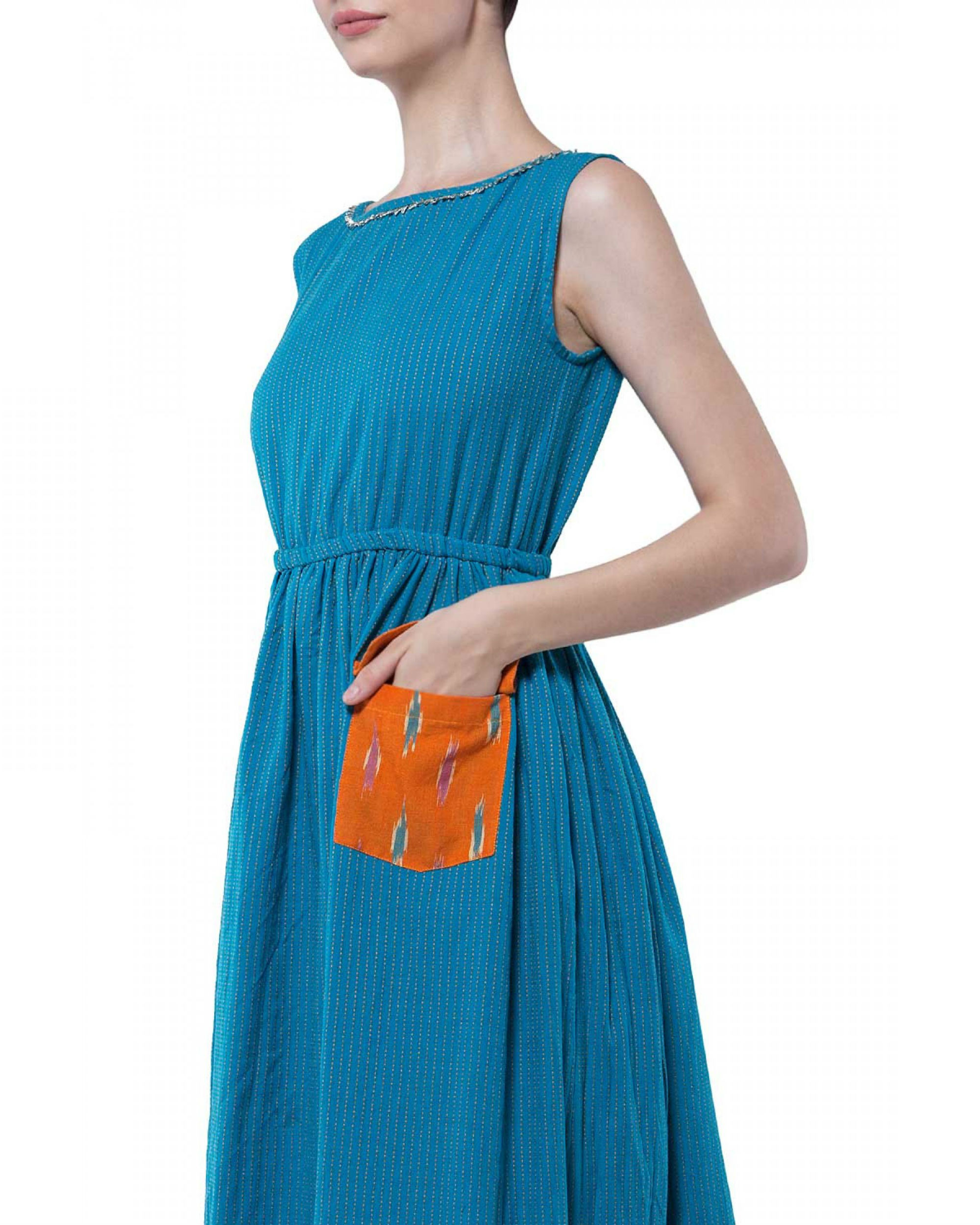 Blue handloom dress by Free Living The Secret Label