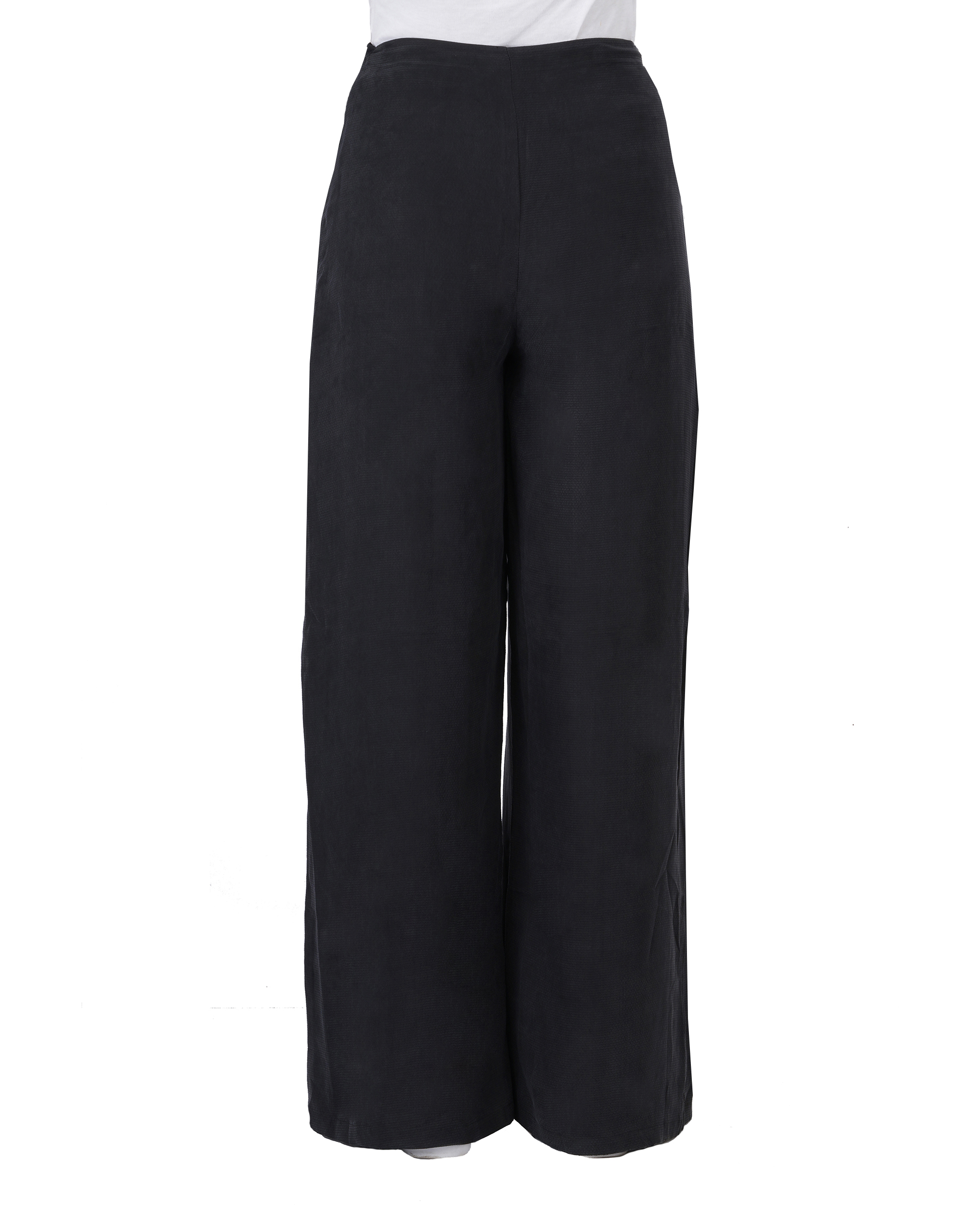 Black cupro front pleated pants by THREE | The Secret Label