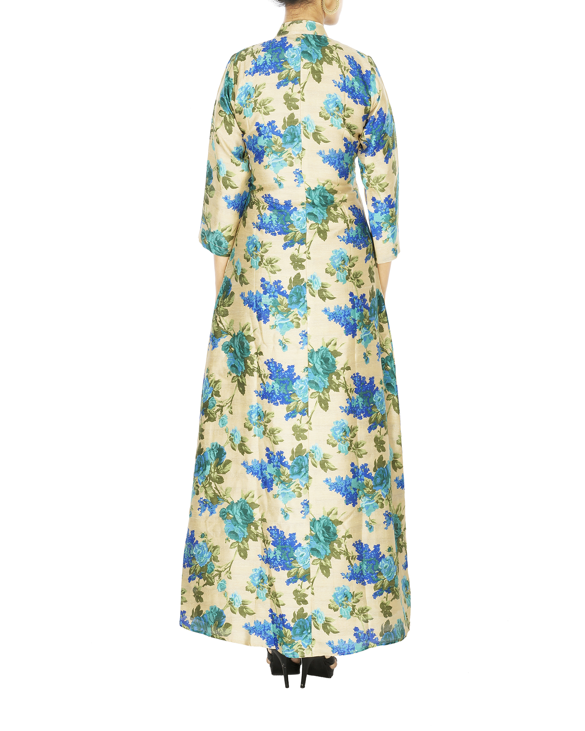 Blue Floral cape in raw silk by Inaayat | The Secret Label