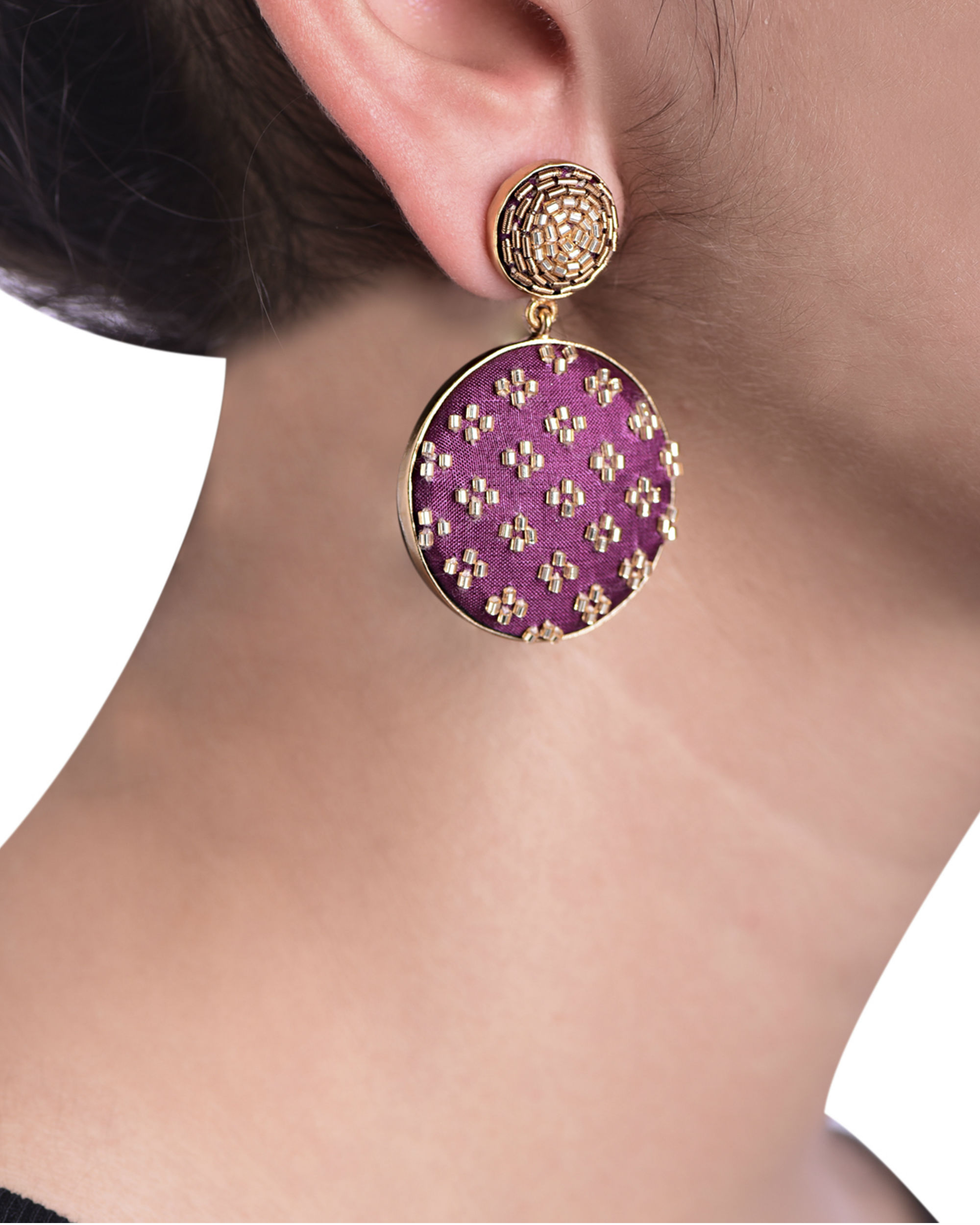 Wine and Gold Push Back Gold Plated Earrings by Akihi The Secret Label