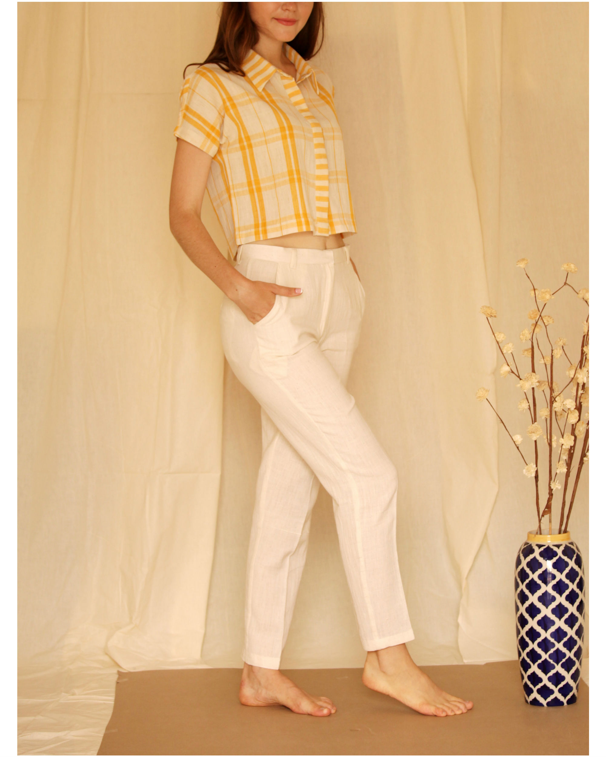 Yellow checkered crop top by ANS | The Secret Label