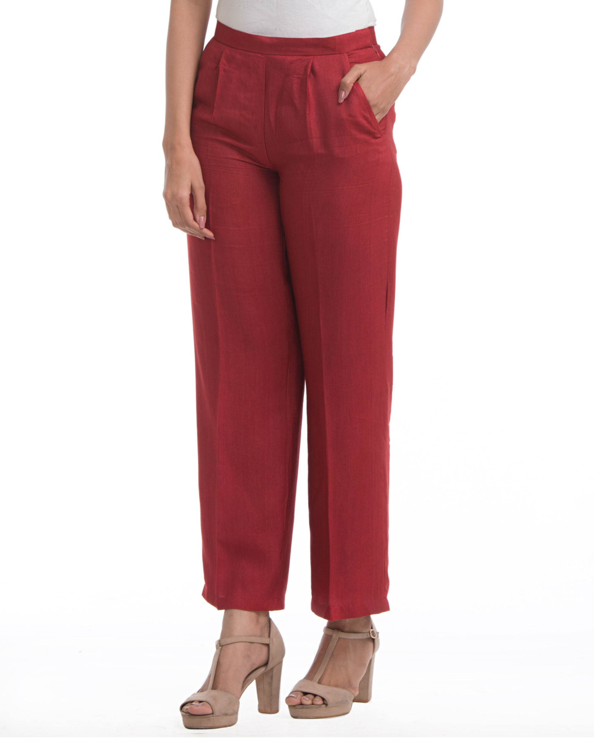 Maroon pleated pants by ANS | The Secret Label